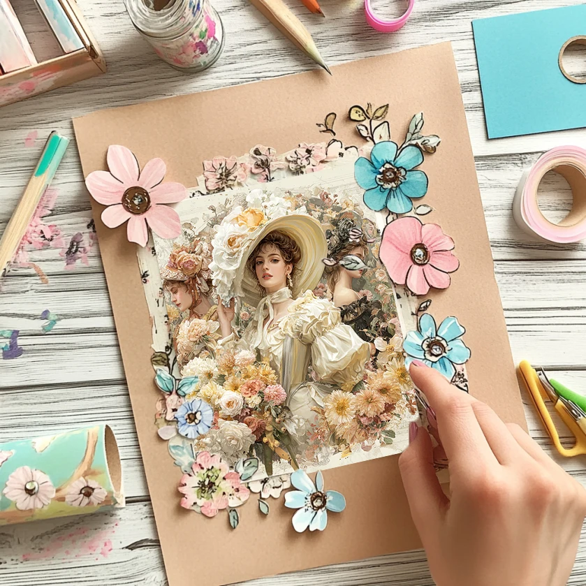 36 ورقة حزمة ورق قصاصات مقاس 6 × 6 بوصات: خريطة عتيقة ومطبوعات زهور لسكرابوكينغ، وأوريغامي، ومجلة غير المرغوب فيها وبطاقة DIY.