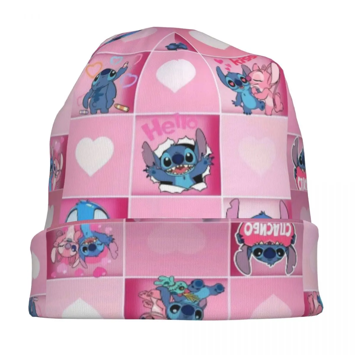 Pink Lilo And Stitch Bonnet Hat Cool Ski Skullies Beanies Hats Cartoon for Men Women Spring Head Wrap Caps