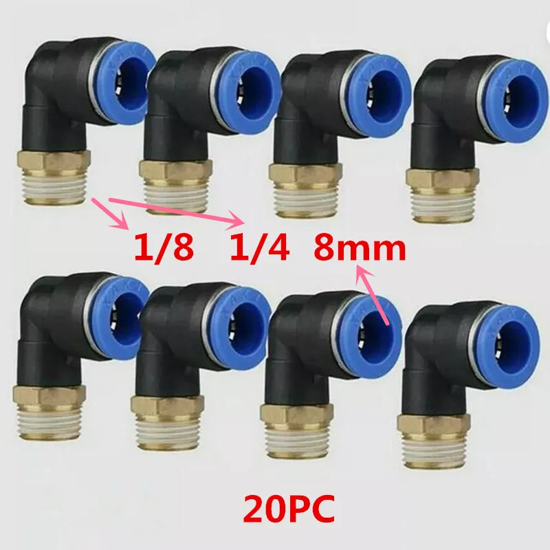 

20PC Tyre Tire Changer Machine Parts 1/8 1/4 L Air Valve Tubing Fitting Connector Tube 8mm