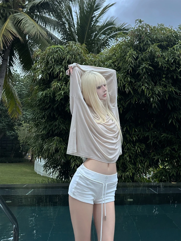 

Island Lazy Silk Sun Protection irt Thin Semi-Transparent Long Sve T-irt Top Casual Loose Fit Summer Regular Sve