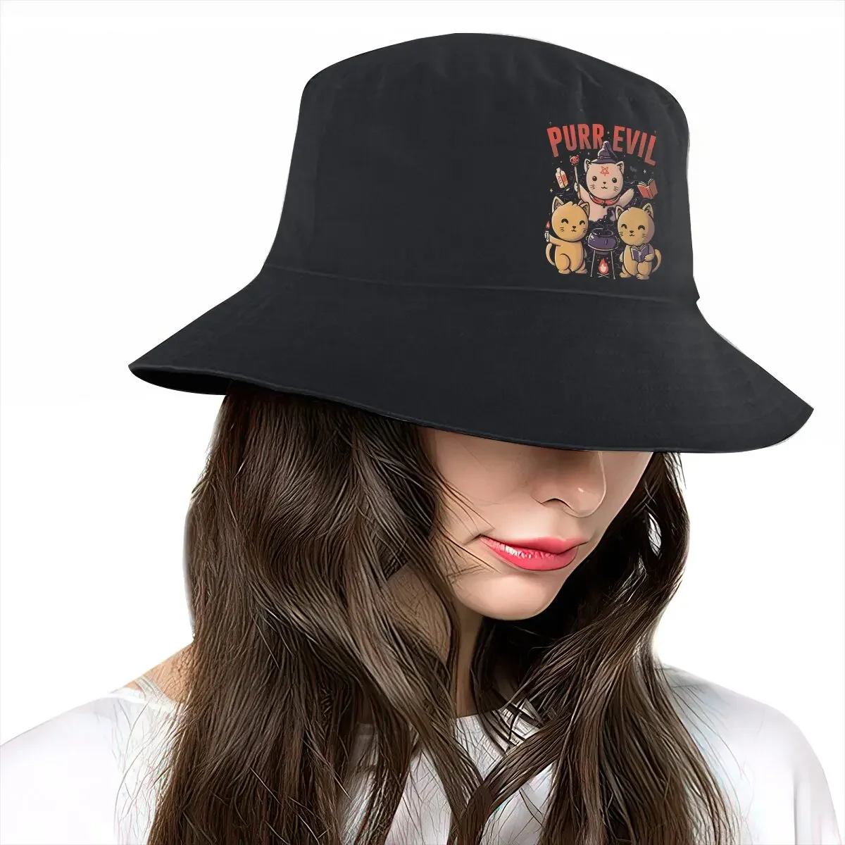 Purr Evil Unisex Bucket Hats Baphomet Satan Lucifer Hip Hop Fishing Sun Cap Fashion Style Designed