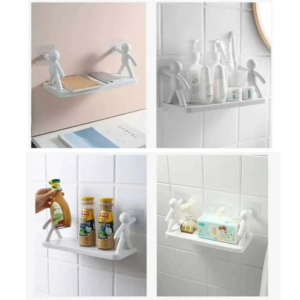 Multifunctional Human Shaped Wall Shelf Shelf Hooks Rack Free Punching Human Shape Shelf Storage Rack