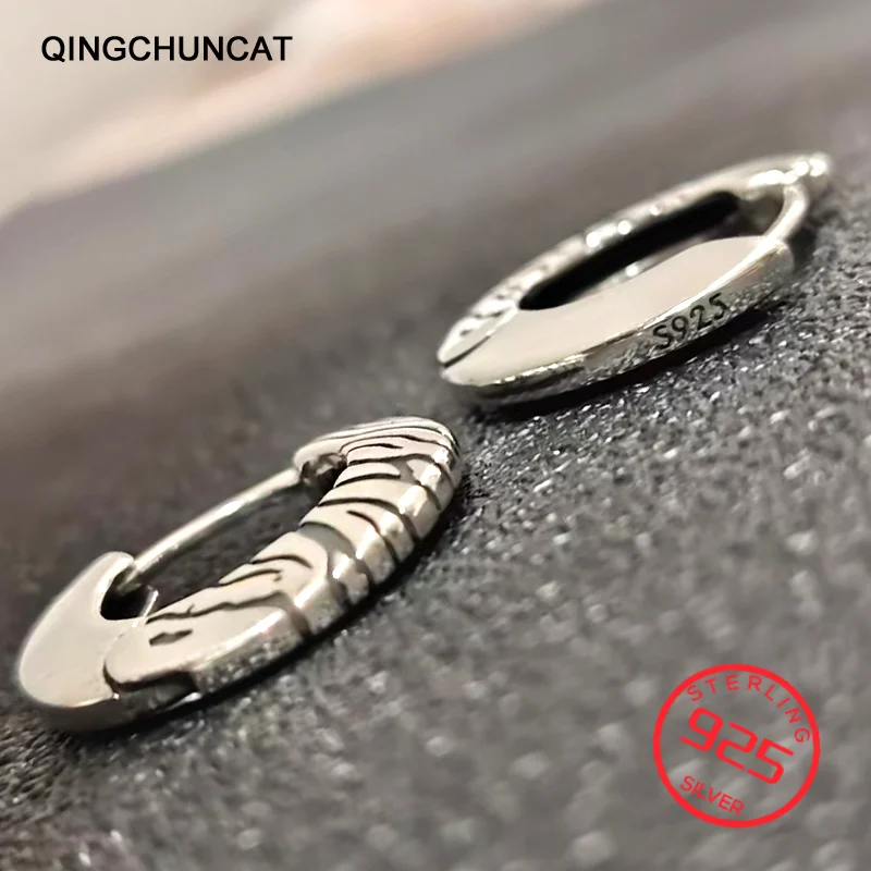 

Пряжка для ушей, минималистичные ювелирные изделия, винтажные серьги-кольца из стерлингового серебра 925 пробы с зеброй и тигровой полосой для женщин и девочек, круглая форма