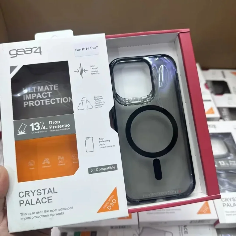 Custodia originale Gear4 in cristallo trasparente Magsafe per IPhone16 15 14 Plus 13 12 Pro Max Ricarica wireless Anti-goccia Proteggi copertura robusta