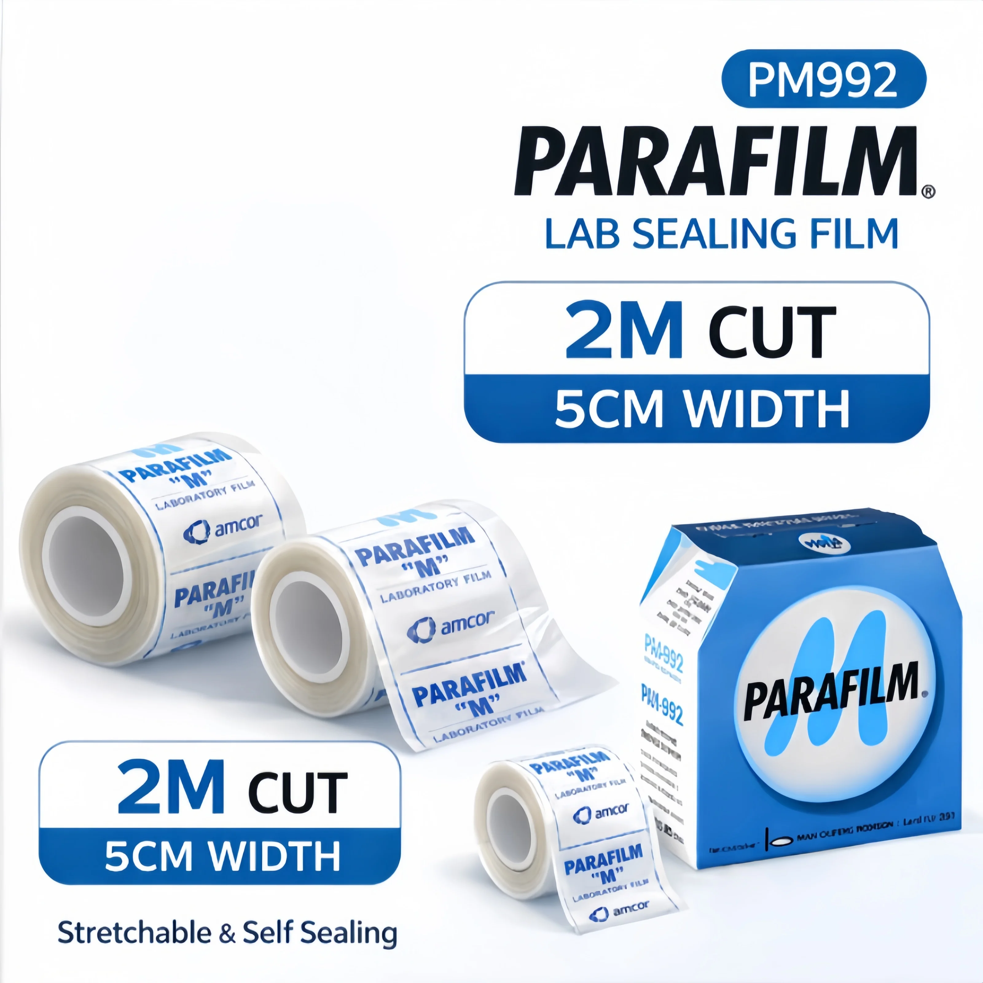 Parafilm M PM992 Laboratory Sealing Film 2M Cut Roll 5cm Width Stretch Wrap Lab Film Sealing Membrane Supplies