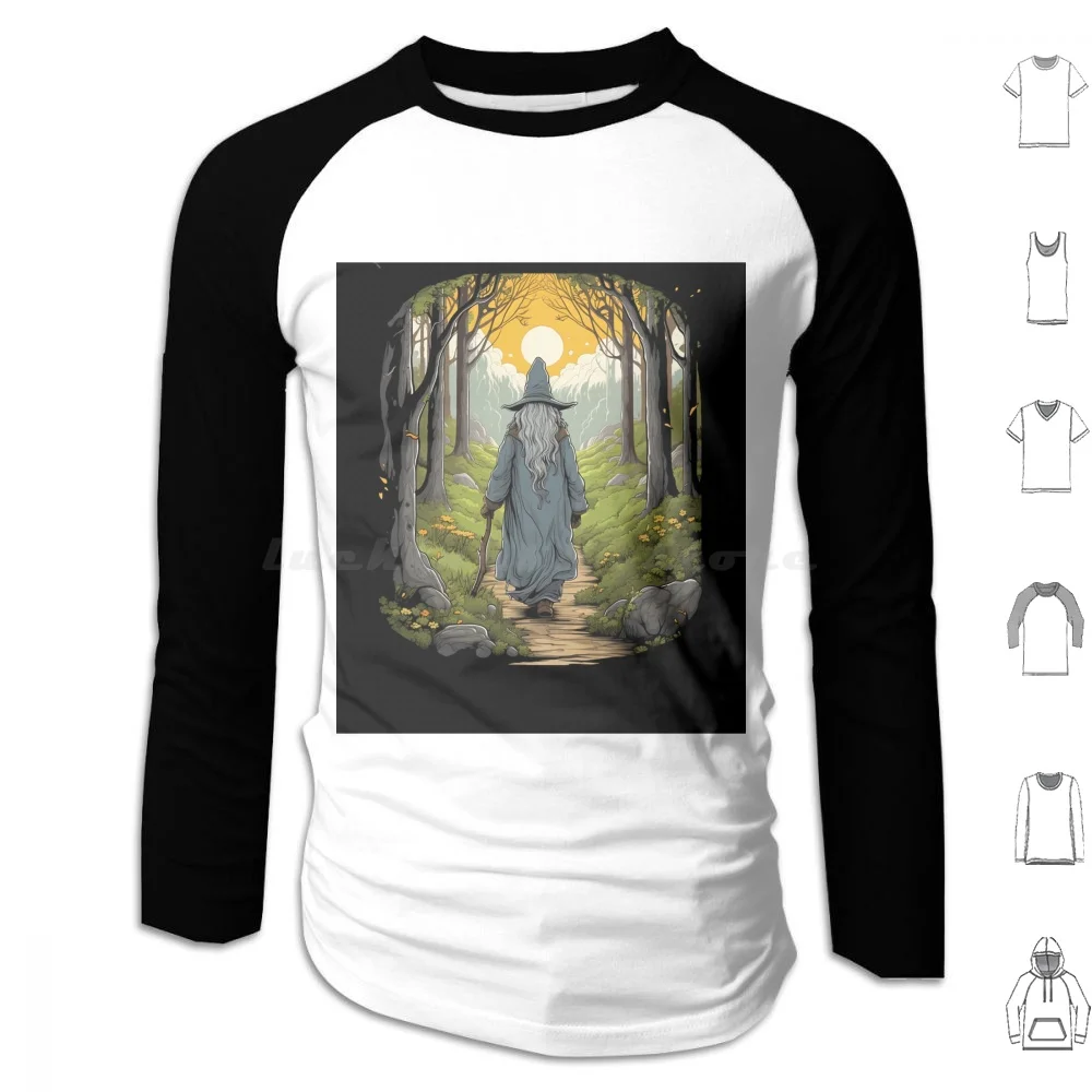

Толстовка с капюшоном Wizard Walking The Road, хлопковая толстовка с длинными рукавами Wizard Ai Art Walking Forest Calm Beautiful Fantasy Gandalf Tolkien