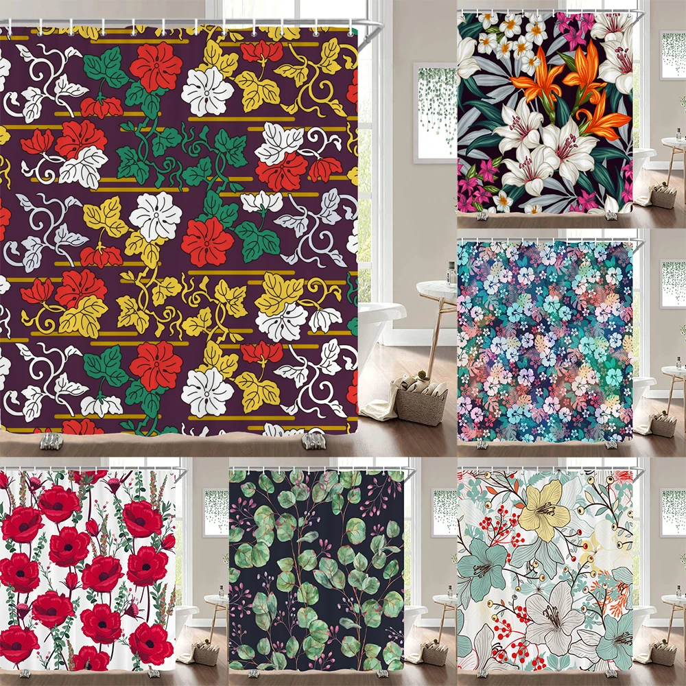 

Waterproof Bathroom Curtains Plant leaves Flower Shower Curtain 3D Fabric Decor With Hooks large Size 240*180cm Bath Screen