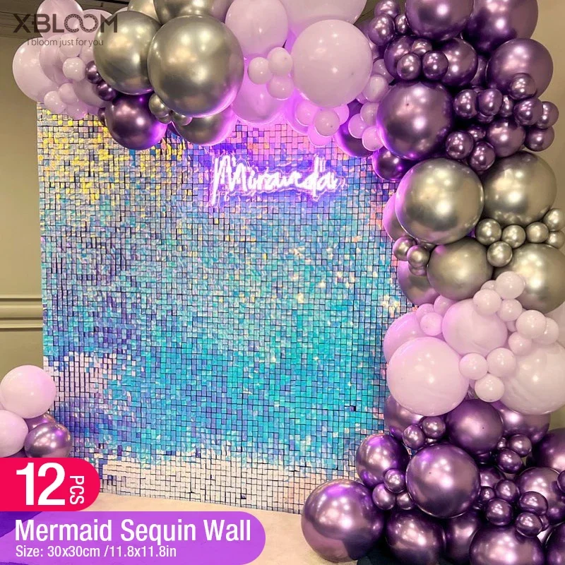 12pcs 30x30cm DIY Shimmer Wall Backdrops Square Sequin Wall Panel Backdrops Party Backdrops Wedding Anniversary Birthday Decor