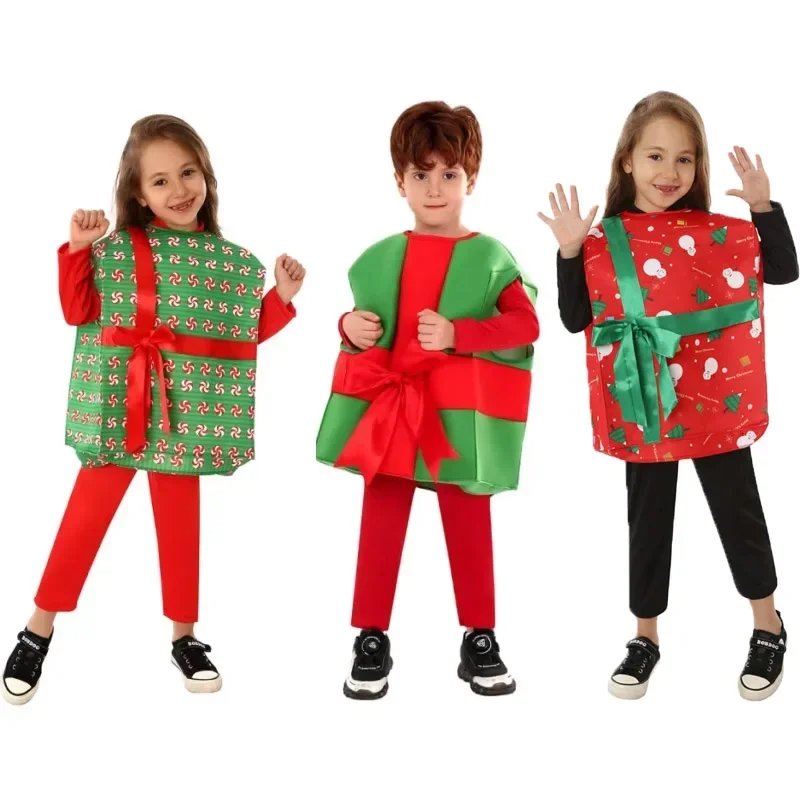 Año nuevo Navidad Santa Claus Cosplay disfraz caja de regalo niños Cosplay divertido vestido de Navidad fiesta actuación disfraces mono