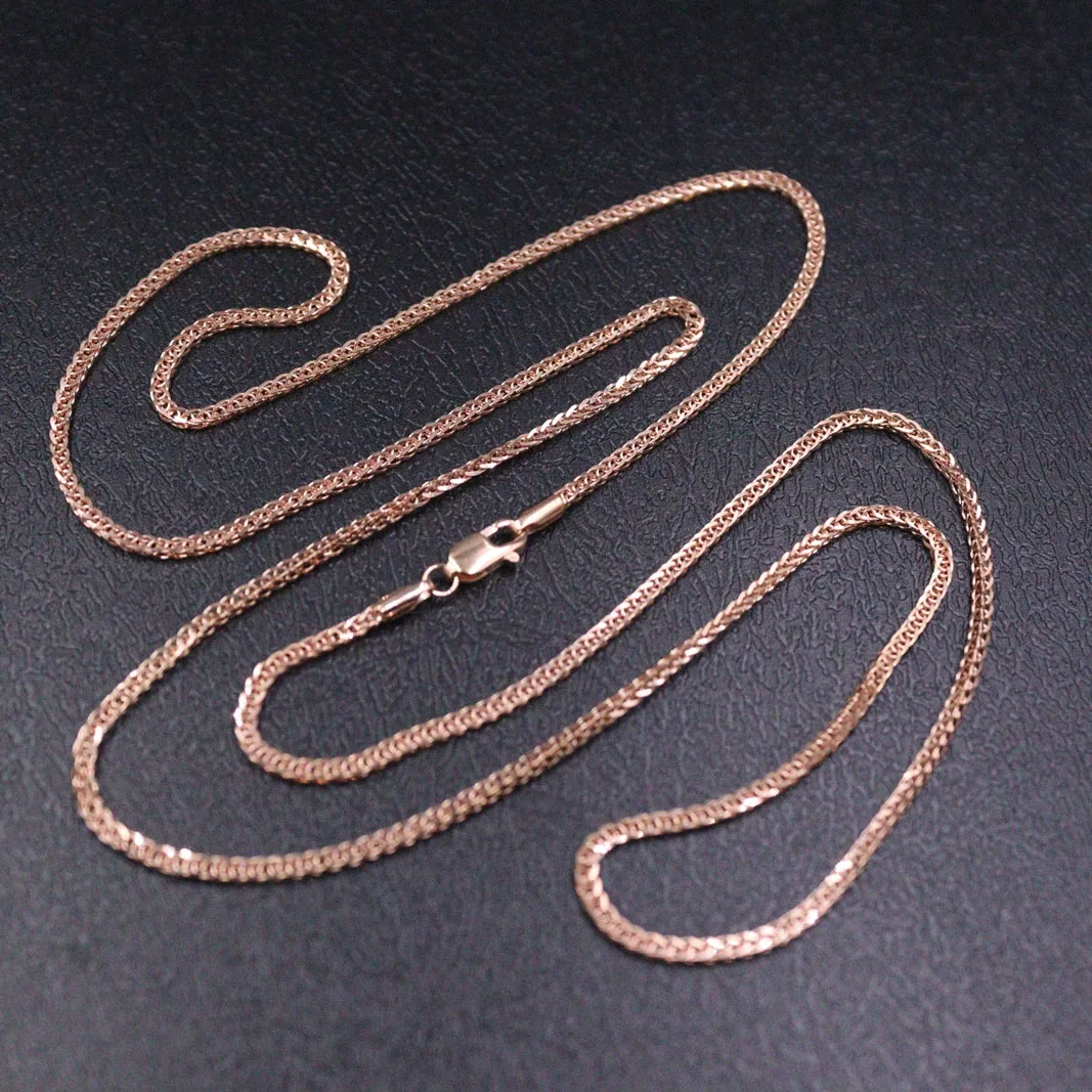 RReal 18K Rose Gold Necklace For Women 1.5mm Square Wheat Chain 26inch /6.35g