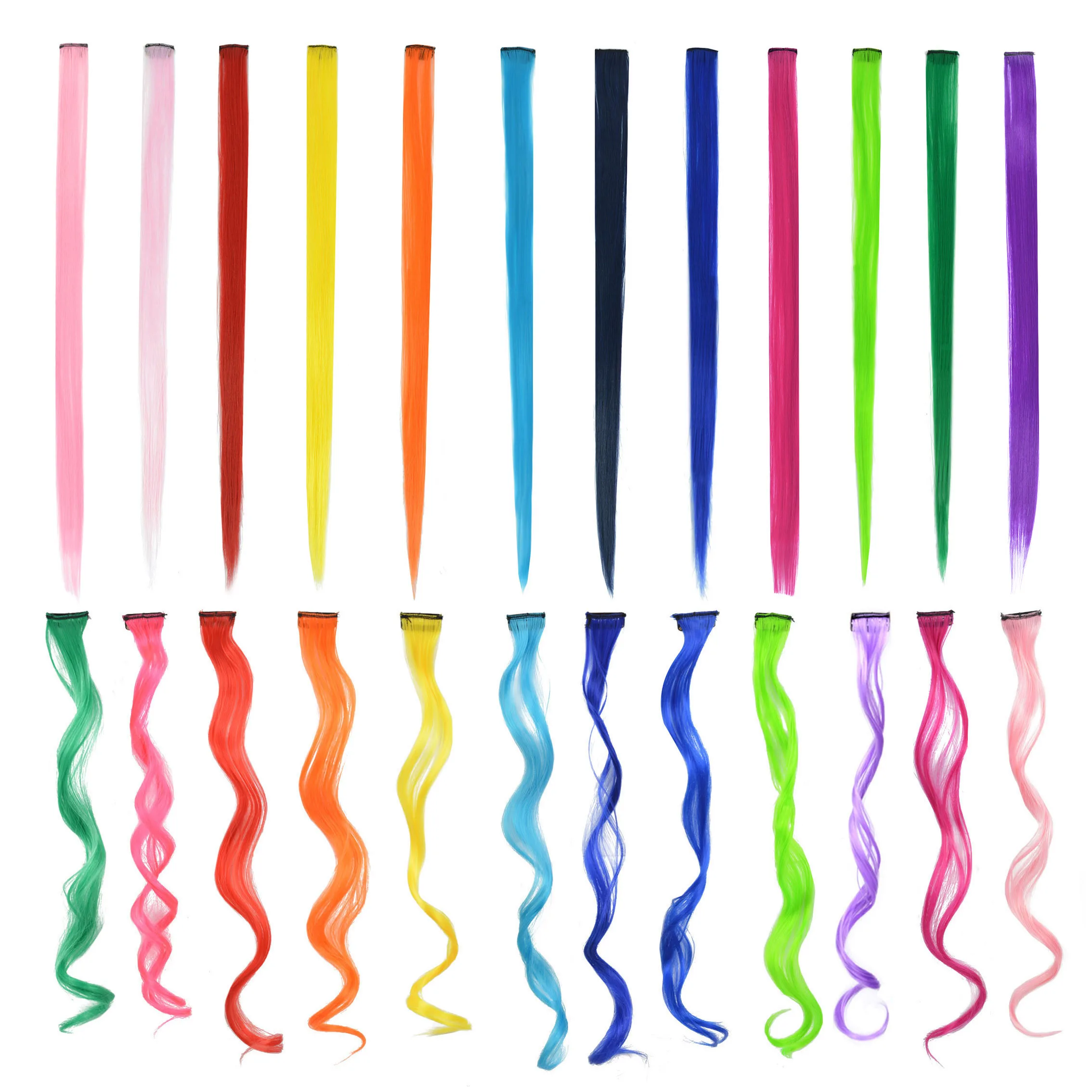 

12 Colors Synthetic Hairpieces Flame Resistant Clip-In One Piece Pure Color Synthetic Hair Extension Pieces