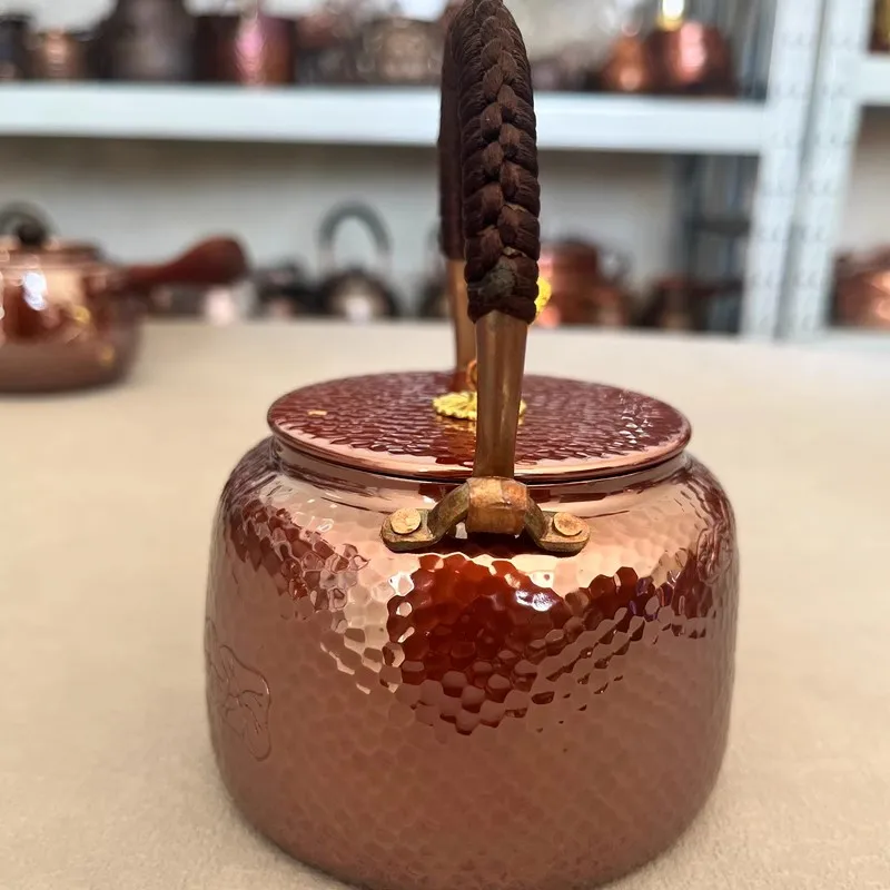 Reines Kupfer, maßgeschneiderter Wasserkocher, seitlicher Griff, Teekanne, Kung-Fu-Tee, kleines geprägtes gemustertes, exquisites Geschenk
