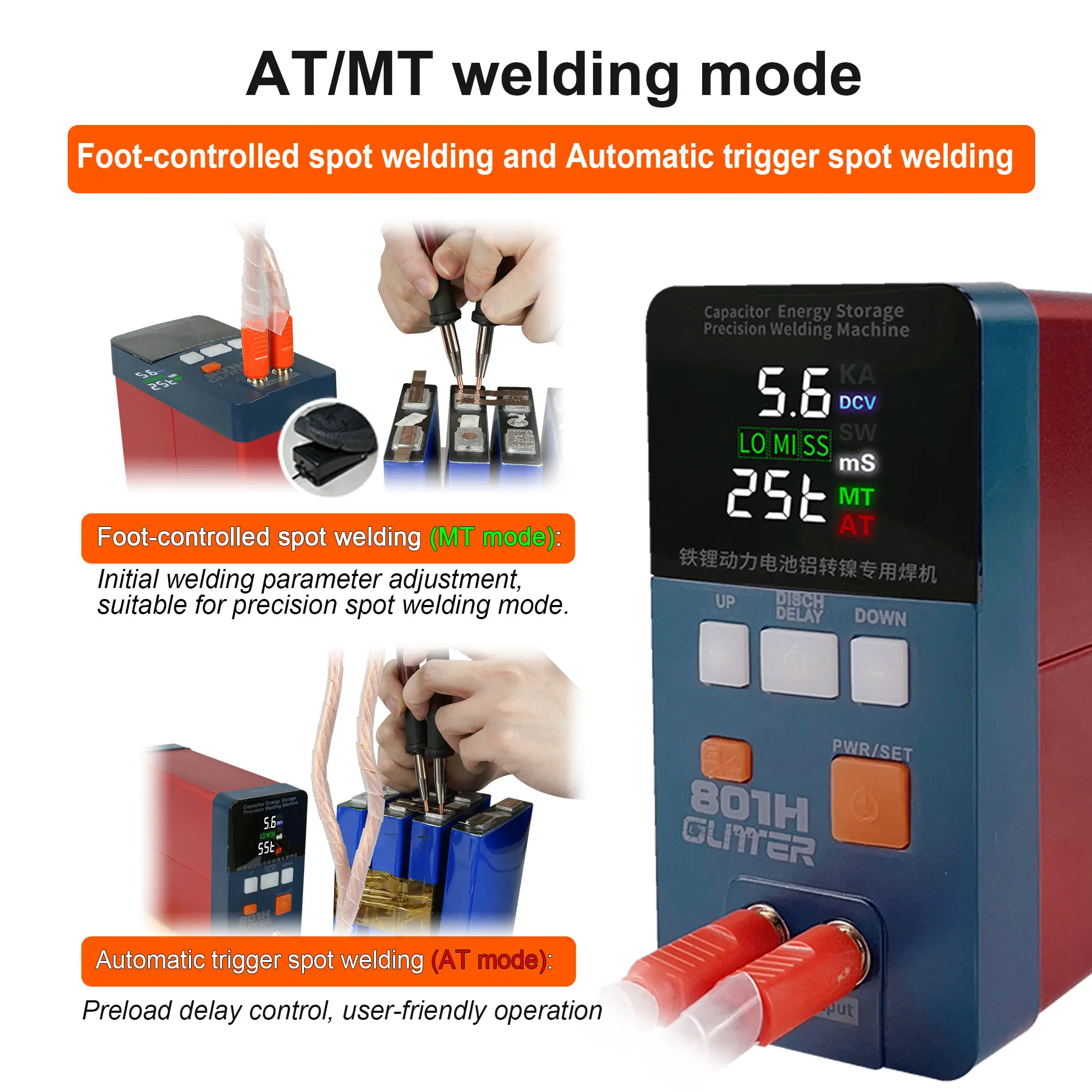 GLITTER 801H Capacitor Spot Welding Machin 3500A 21kw Aluminium To Nikel Battery Spot Welder 110-220v Pulse Butt Spot WKit