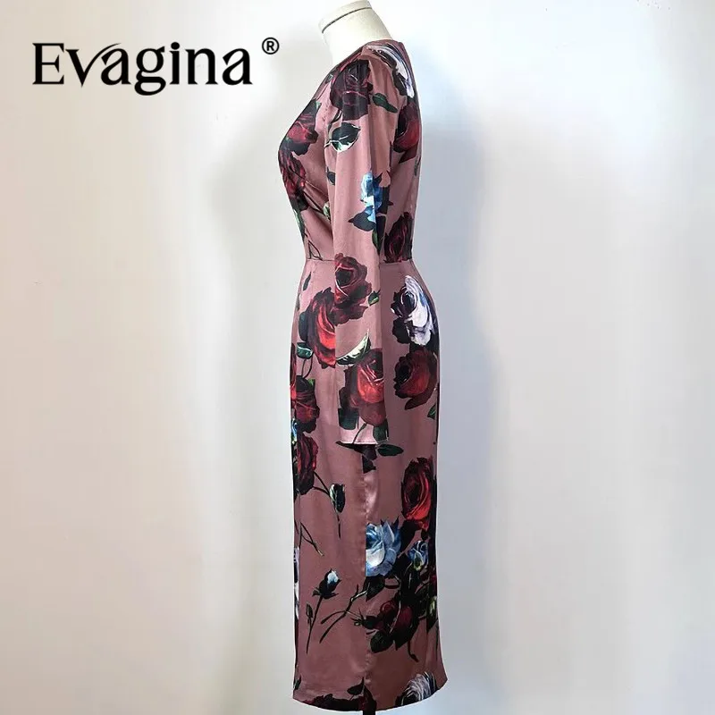 Evagina Fashion Wiosna Lato Sukienka damska z nadrukiem Slim-Fit Hip Wrap z długimi rękawami Jedwabne eleganckie eleganckie designerskie sukienki