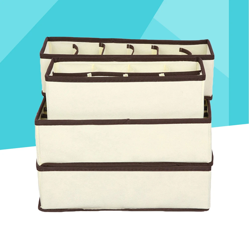 

4Pcs Multi-Compartment Non-Woven Fabric Storage Boxes No Lid Underwear Organizer Socks Panties Dresser Drawer Storage