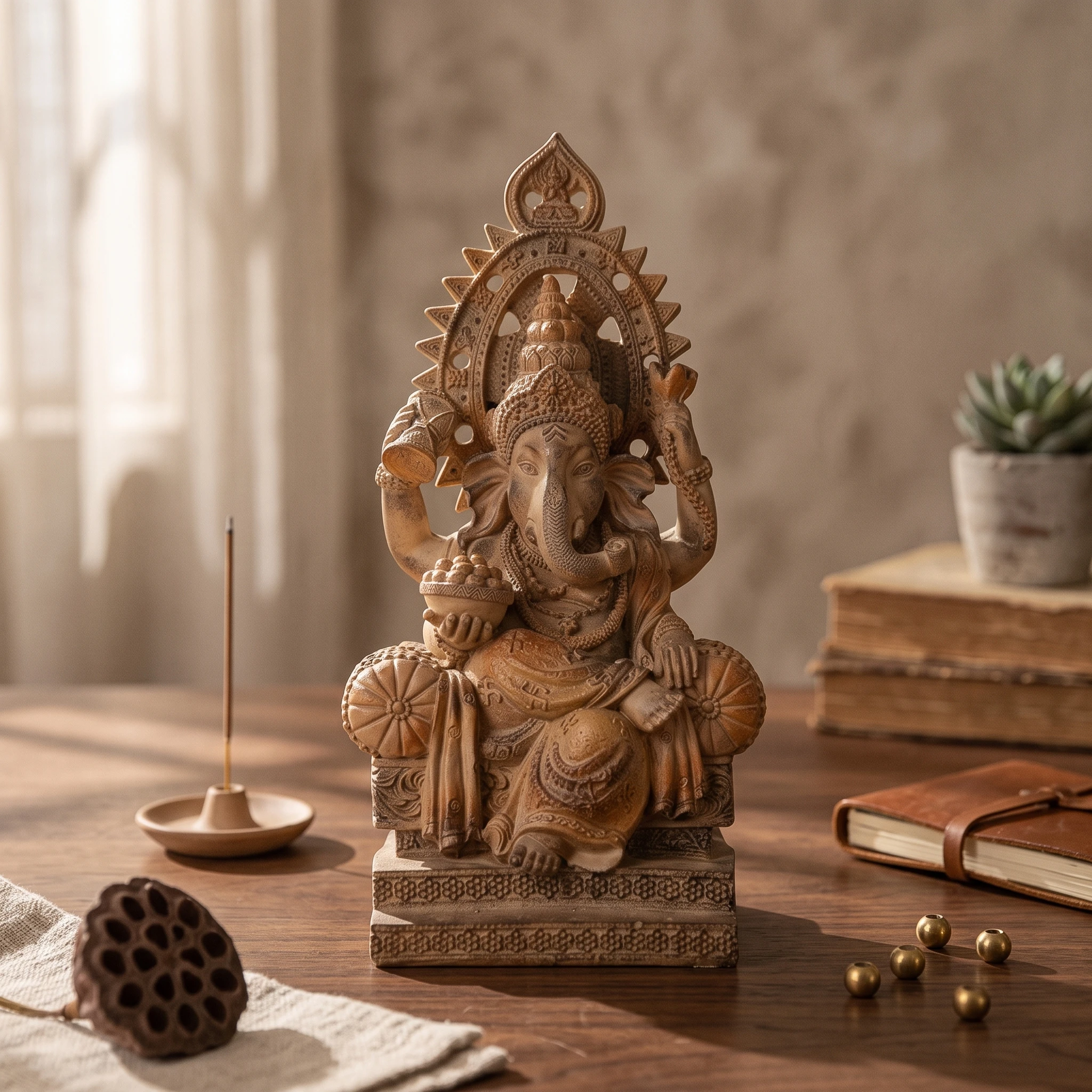 Statue de Ganesha, figurine de Ganesha détaillée, statue de dieu éléphant, décoration ornementale religieuse pour autel, coin de méditation