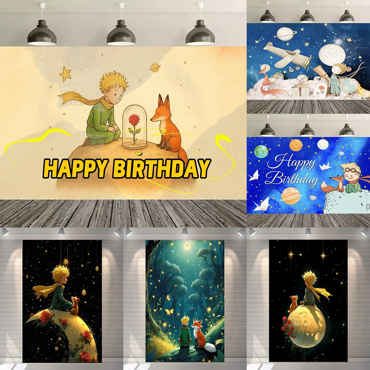 Lindo Principito decoraciones para fiestas temáticas telón de fondo decoración de fiesta de cumpleaños para niños Rosa Luna espacio meteorito fotografía Banner