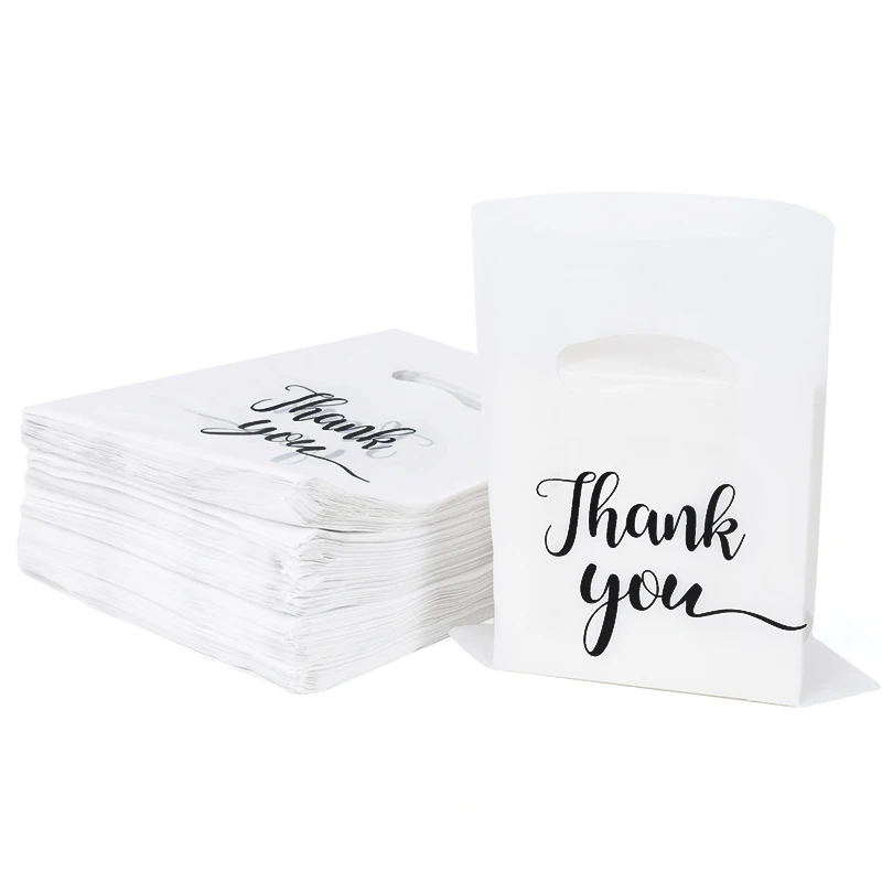 20pcs Reusable Thank You Plastic Bags White Gifts Retail Shopping Party Bag Portable Pouches Birthday Wedding Party Decoration