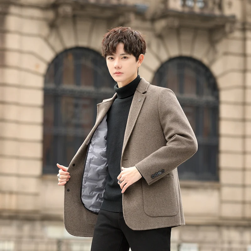 

Brand Trench Coat Korean Fashion Business Casual Stand Collar Jackets for Men 2025 Autumn Windbreaker Winter Cashmere Coats