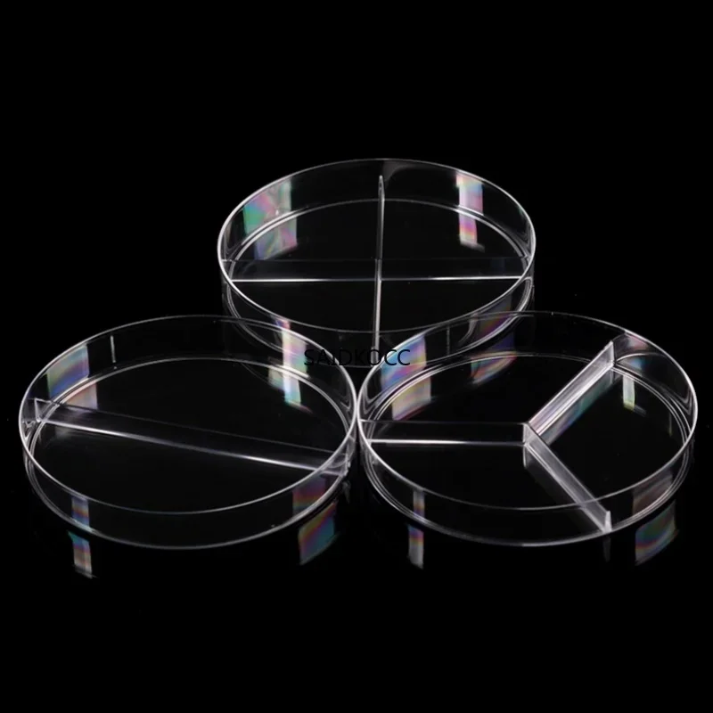 SAIDKOCC 10pcs/lot 2/3/4 grids one-off 90mm Plastic Petri Dish Biology Laboratory Container