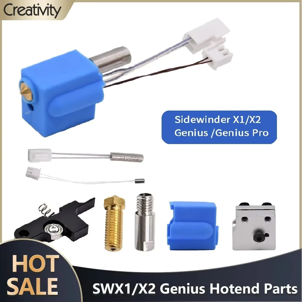 Artillery Sidewinder X1/X2 Genius Hotend Silicone Sock Heating Tube Thermistor Heat Block Volcano Nozzle Kit Throat Extruder