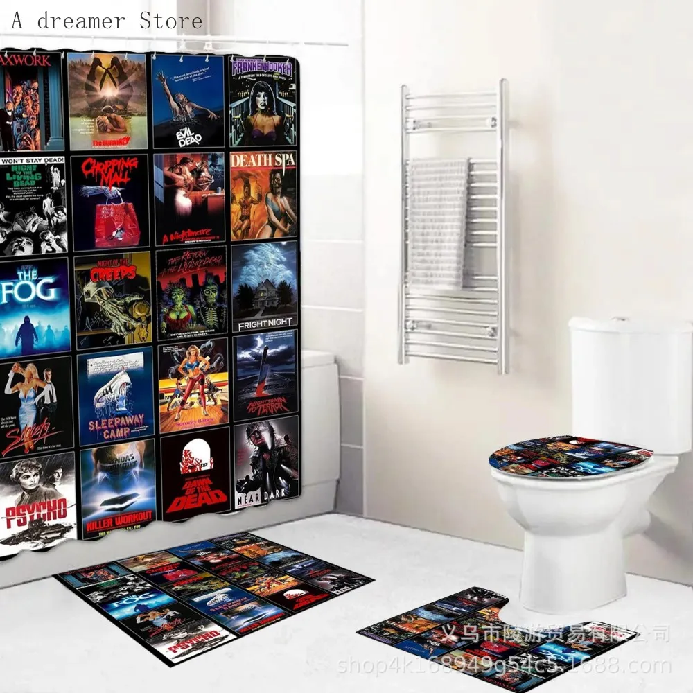 Horror Movies Characters 3D Shower Curtains Waterproof Bathroom Curtain Anti-slip Bath Mat Set Toilet Rugs Carpet