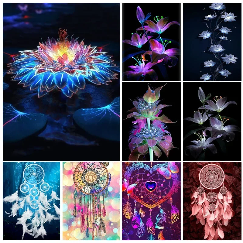 Fantasy Colorful Flowers 5D Diamond Painting Kits Full Square/Round Diamond Mosaic Wind Chimes Rhinestone Embroidery Home Decor