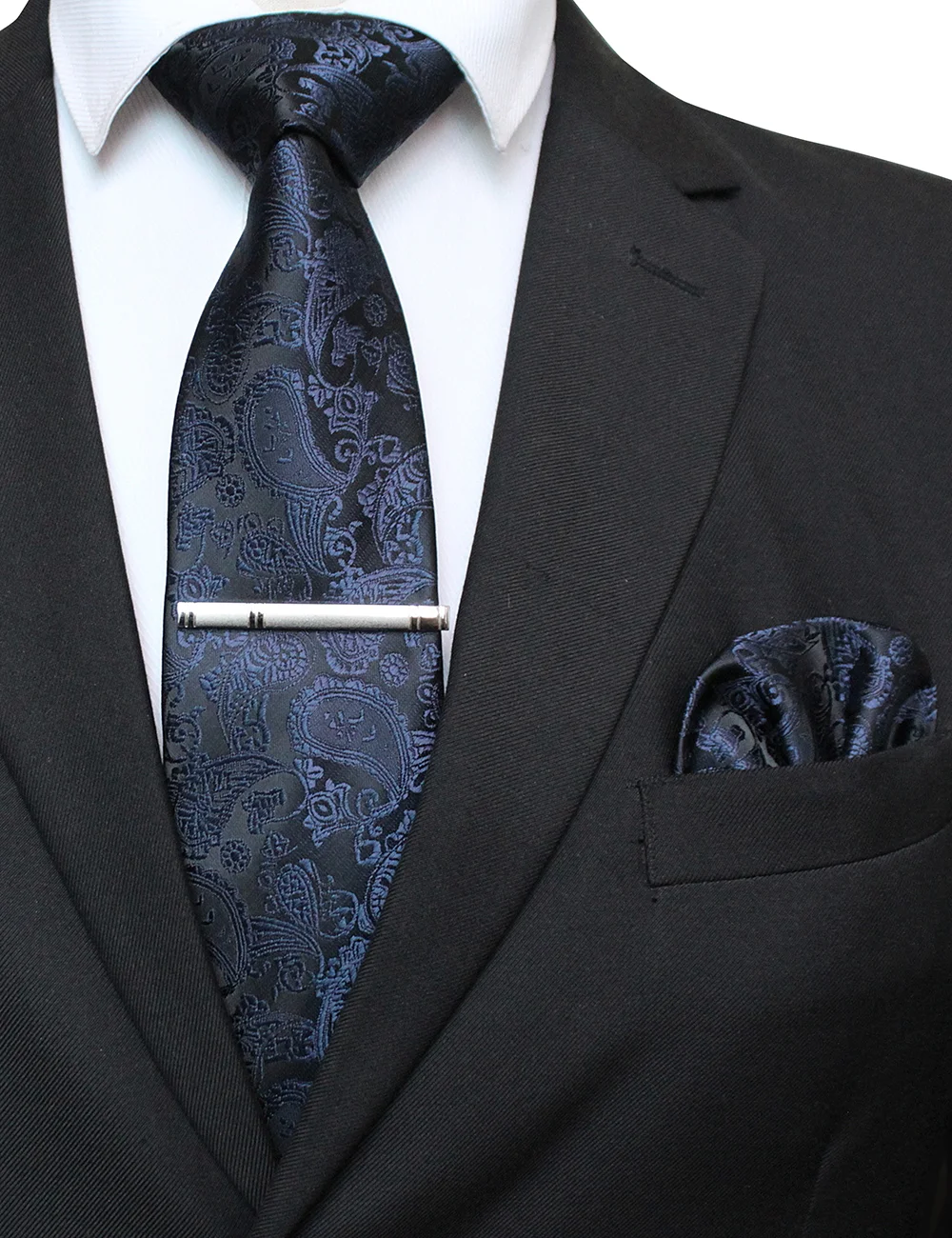 EASTEPIC 8 cm Neue Mode Blau Paisley Krawatte für Männer Einstecktuch Silber Clip Taschentuch Set Herren Krawatte Hochzeit Party – Detail 7