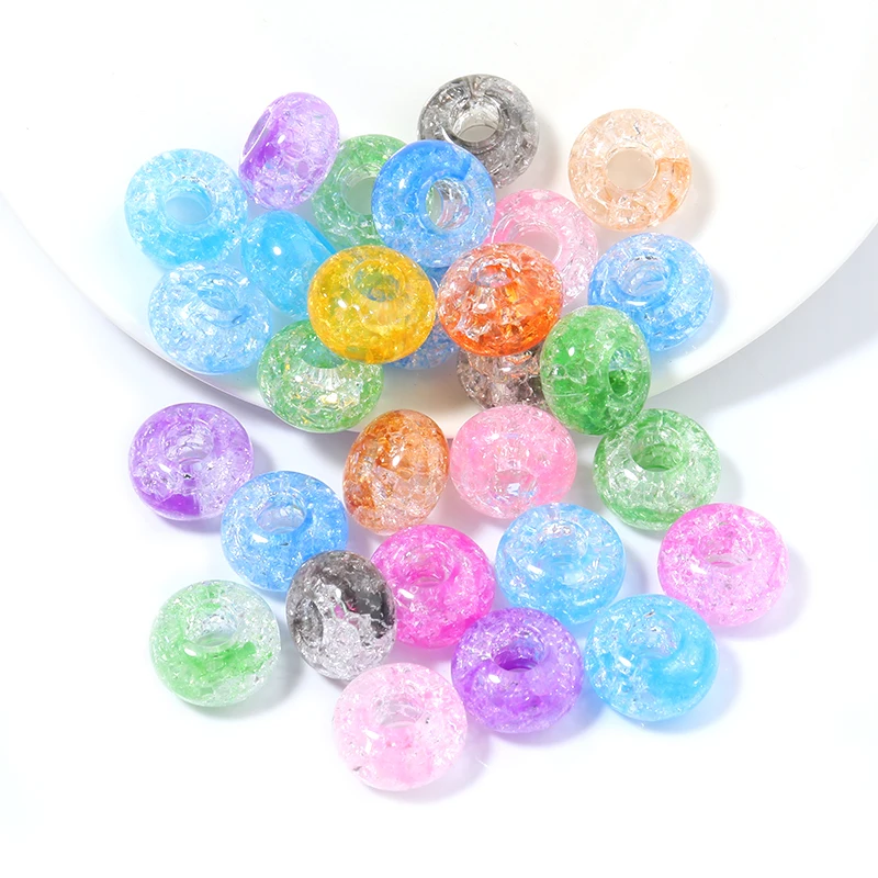 50 unids/lote 14,5X8,5mm cuentas acrílicas palomitas de maíz craqueladas cuentas de cristal con agujero grande para fabricación de joyería DIY pulsera accesorios de cuentas