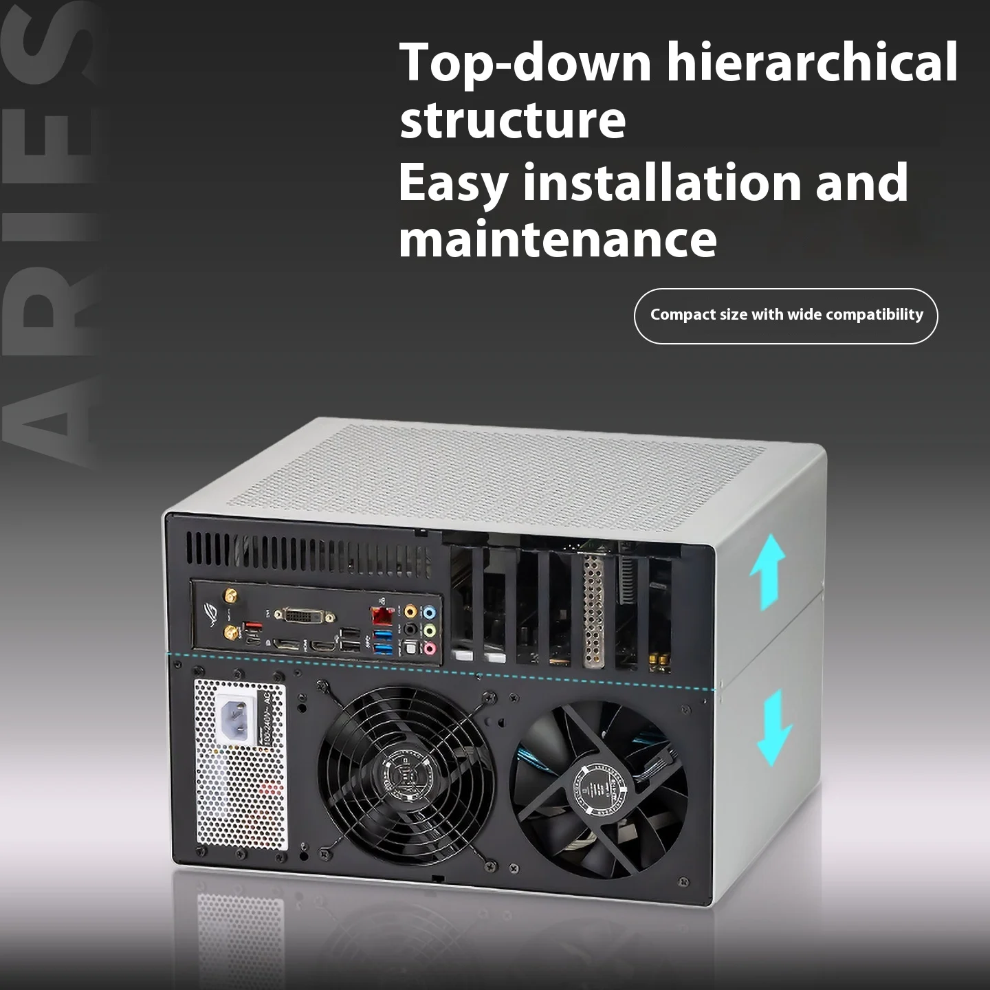 Widder 8-Scheiben-Position NAS-Gehäuse Anode Aluminium ATX-Hauptplatine SFX Halbhoches PCIe Flying Cow Black Herd Storage Server-Gehäuse