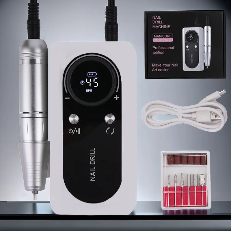 New 45000RPM Rechargeable Electric Nail Drill Machine With USB Connector Low Noise Nail Polish Remover Drill Set Manicure Sander