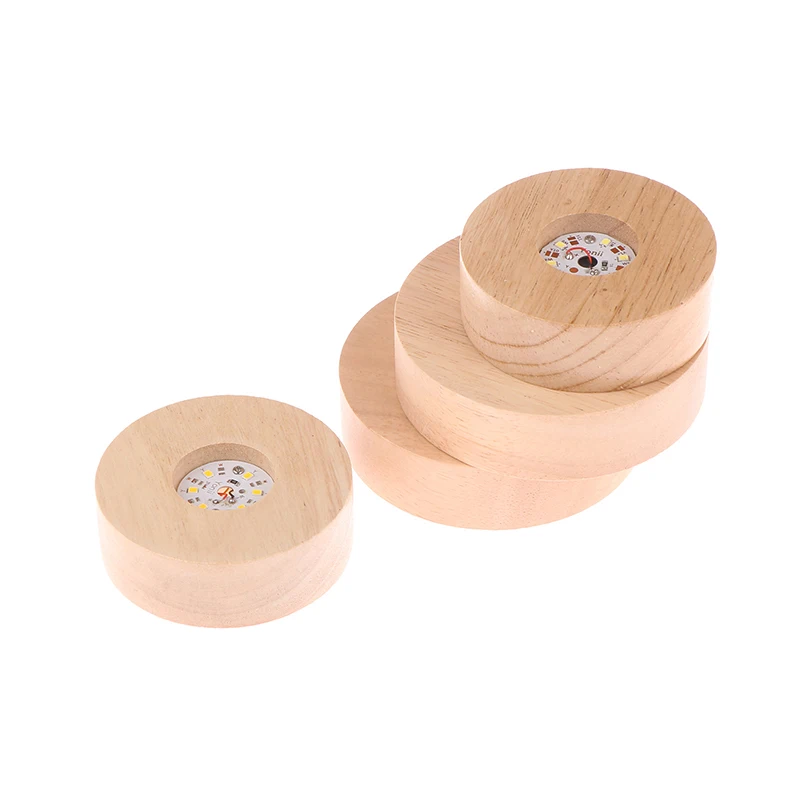 Battery Operated 8/10cm Round Wooden LED Light Dispaly Base Stand Holder Table Night Lamp Base Crystal Glass Art Ornaments
