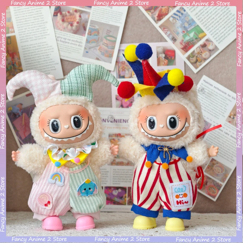 

Kawaii цирковой костюм клоуна для 17 см Labubu, мини-плюшевые куклы, милый забавный комбинезон, шарф, наряды, модная одежда для кукол, аксессуары