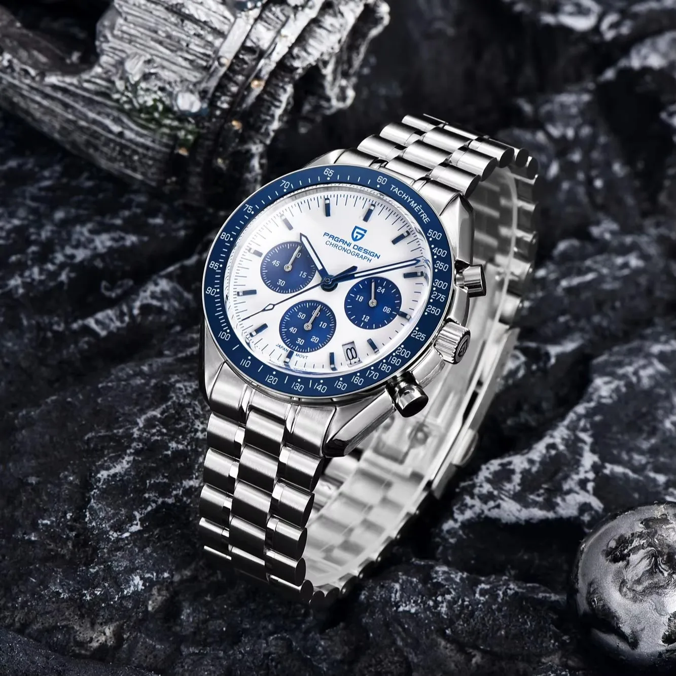 PAGANI DESIGN Top Brand Men's Luxury Fashion Watch Japan TMI vk63 Stainless Steel Strap Sapphire Crystal 100m Waterproof Watch