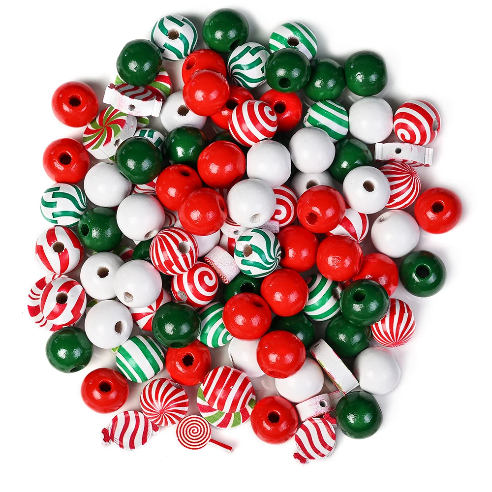 Christmas Wooden Beads 16mm 110Pcs Swirl Candy Cane Lollipop Wood Spacer Beads for DIY Xmas Jewelry Ornament Craft Supplies