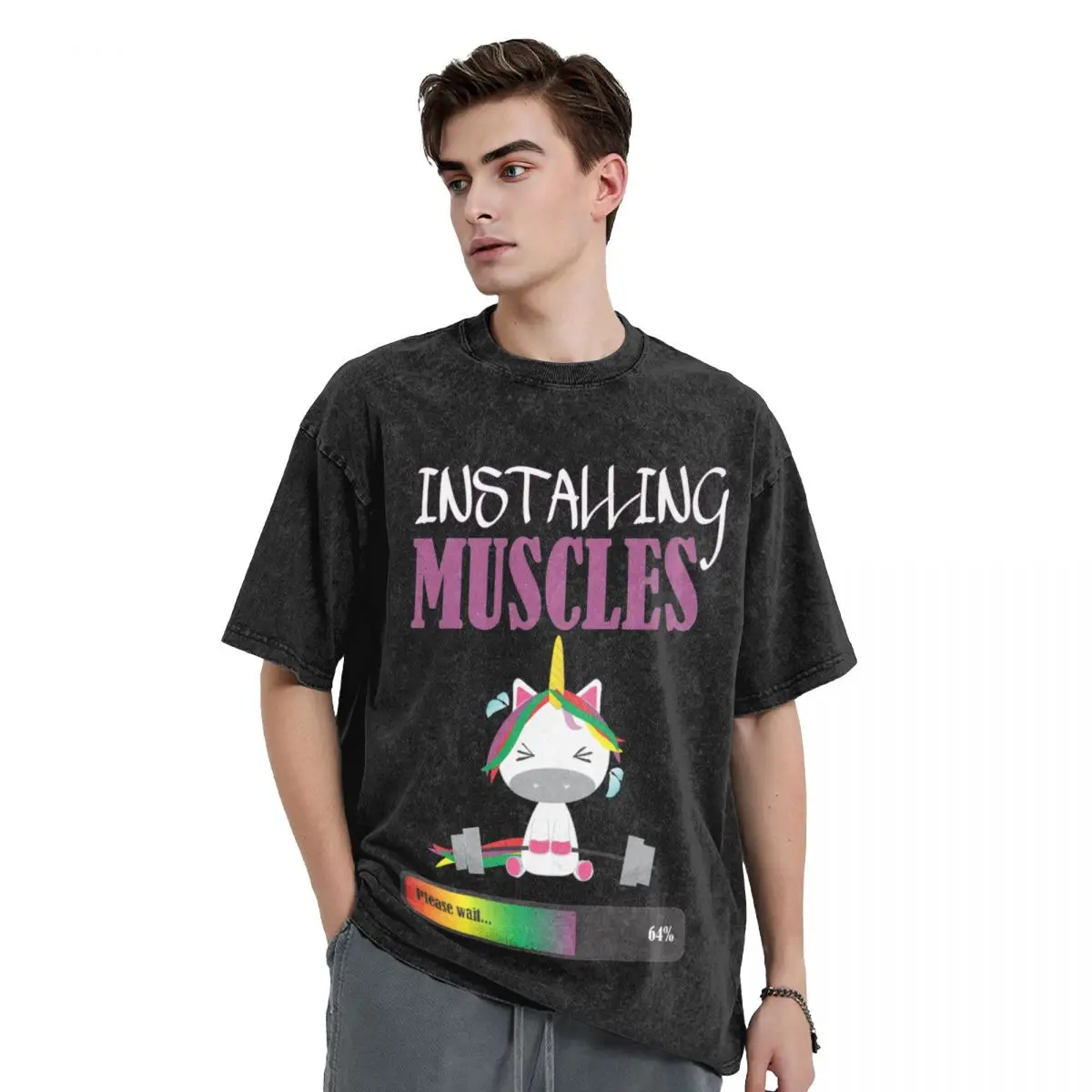 

Installing Muscles - Funny unicorn gym T-Shirt tops summer clothes oversizeds anime stuff mens tall t shirts