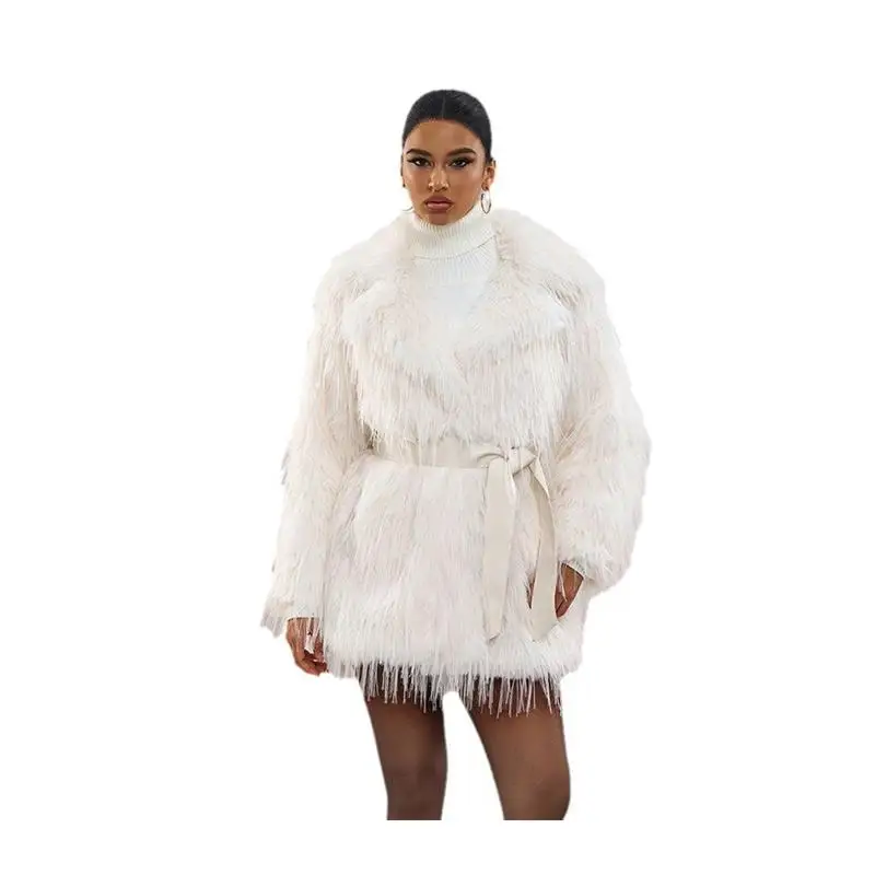 معطف فرو نسائي أنيق للخريف والشتاء بحزام طويل Sve Urban Sle سترة من الفرو الصناعي لمنتصف العمر