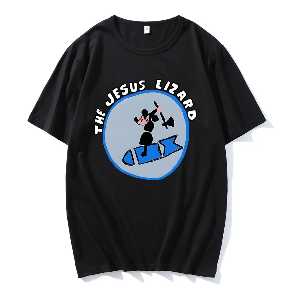 

Men's abstract Jesus, lizard and mouse pattern printed 100% pure cotton short-sleeved T-shirt, round-neck streetwear