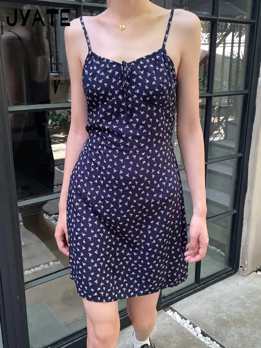 Vintage imprimé fleuri à lacets robe sans manches femmes été coton Style Preppy décontracté a-ligne robes doux mignon Mini robes