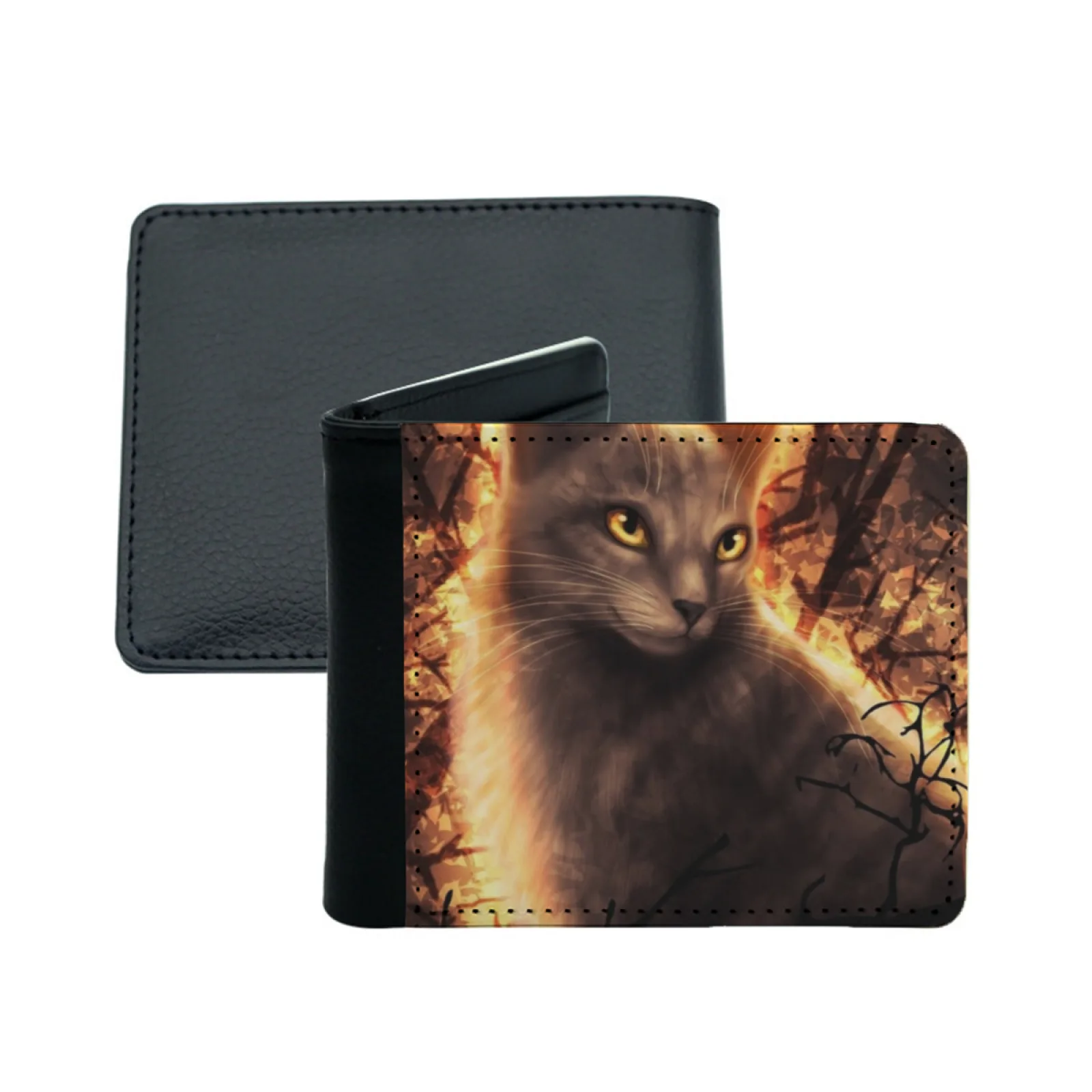 Folha curta carteiras masculinas titular do cartão de crédito retro carteira masculina carteira de couro do plutônio gato gatos mágicos bonito fantasia gatinho piscina