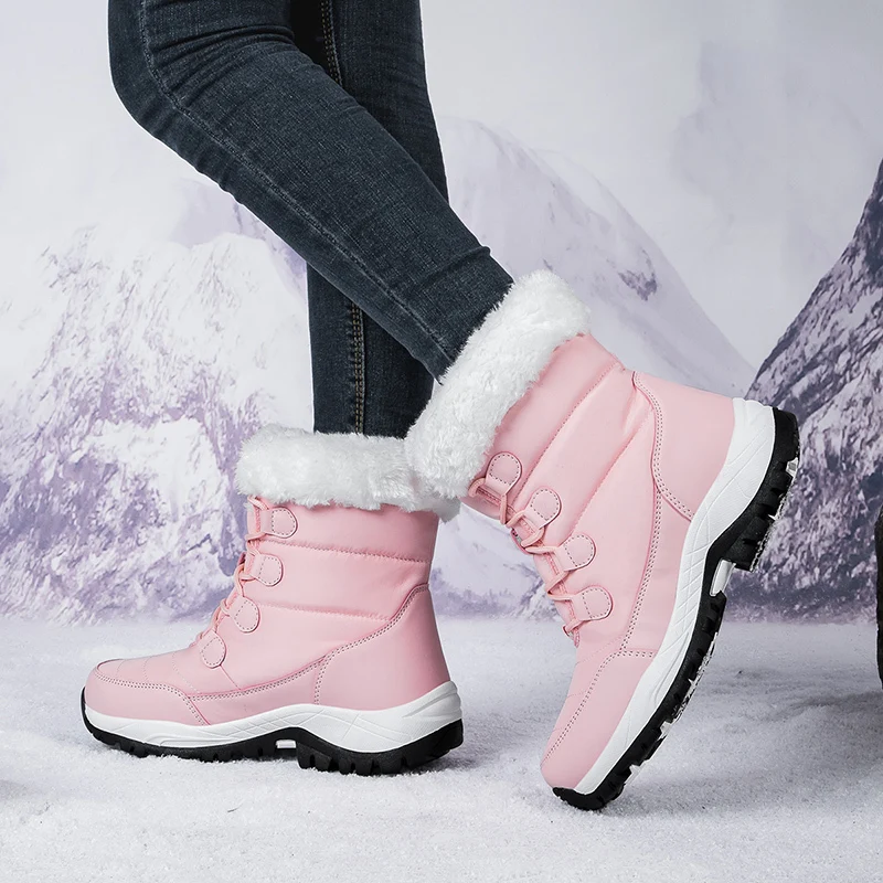 Winter Damen Schneestiefel High Top Plus Samt Damen Baumwollschuhe Outdoor Warme Freizeitschuhe Bequeme rutschfeste Wanderstiefel