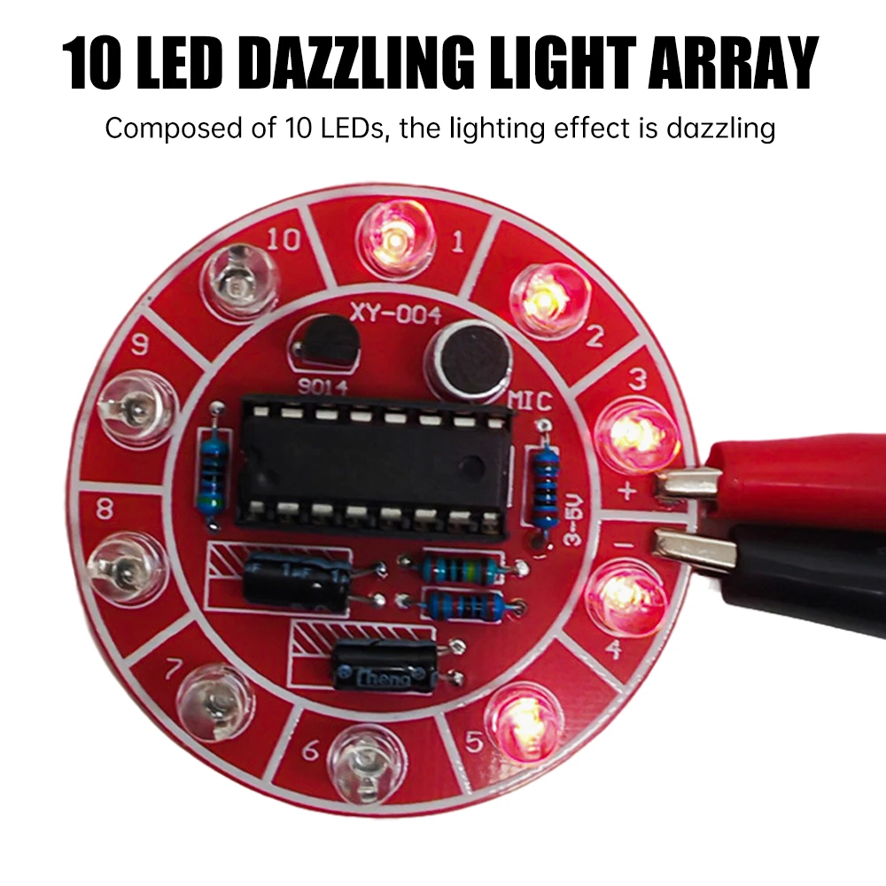 DIY Soldering Practice Kit DC 3-5V Voice-Activated Rotating LED Running Light Electronics Circuit Board with 10-LED Array