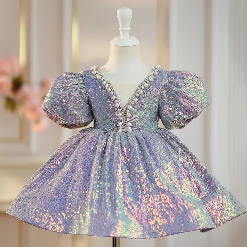 Robes à paillettes pour bébé fille, robe de mariée florale pour bébé, vêtements de fête princesse pour tout-petits, robe de gala formelle pour baptême d'anniversaire pour enfants