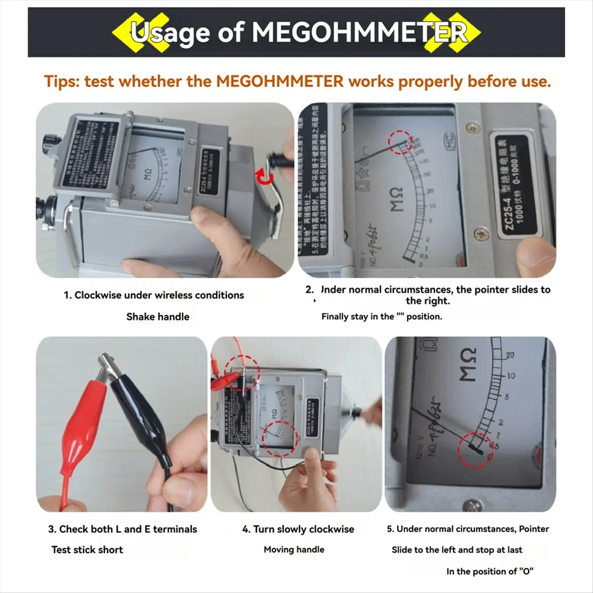 ad11]-zc25-4-megohmetro-de-resistencia-de-aislamiento-1000v-tramegger-para-electricistas-de-manivela-de-plastico