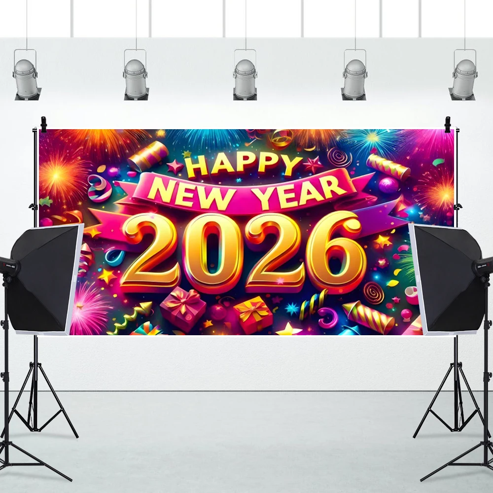 2026 سنة جديدة سعيدة الخلفيات الشمبانيا ساعة العد التنازلي سنة الحصان الأسرة حفلة صور خلفية 600x300 سنتيمتر استوديو رقمي