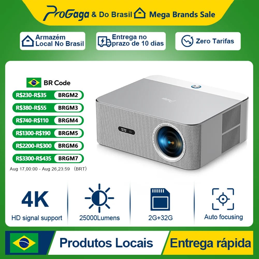 PROGAGA PG610W Full HD 1080P Projetor Android 4K WiFi 2G 32G PG610W Beamer Home Theater Reunião Jogo Projetor de Vídeo