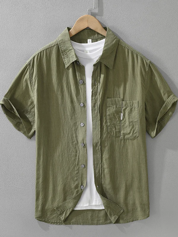 

Men's Summer Short Sleeve Shirt Casual Breathable Silk Lyocell Pocket Design Fashionable Loose Fit Urban Style Thin Fabric