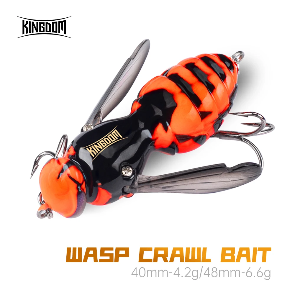 Kingdom Bait-señuelo de pesca Artificial, 4,2g, 40mm, 6,6g, 48mm, insecto flotante, Swimbaits biónicos, cebos duros para pesca de lubina, carpa y Lucio