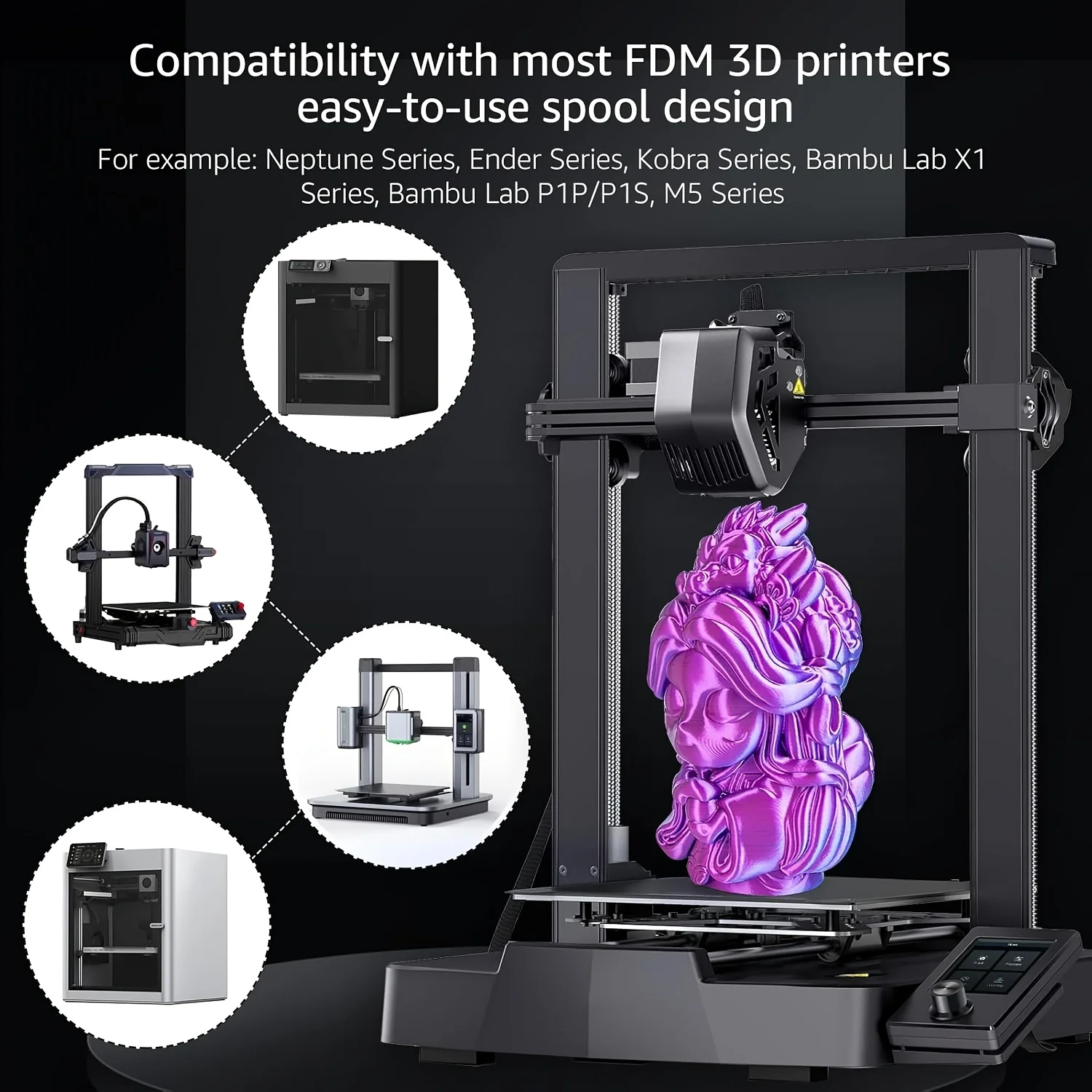 3D Printer Filament Bundle, Silk PLA 1.75mm, 1kg Total(4x250g),Dimensional Accuracy +/- 0.03 mm