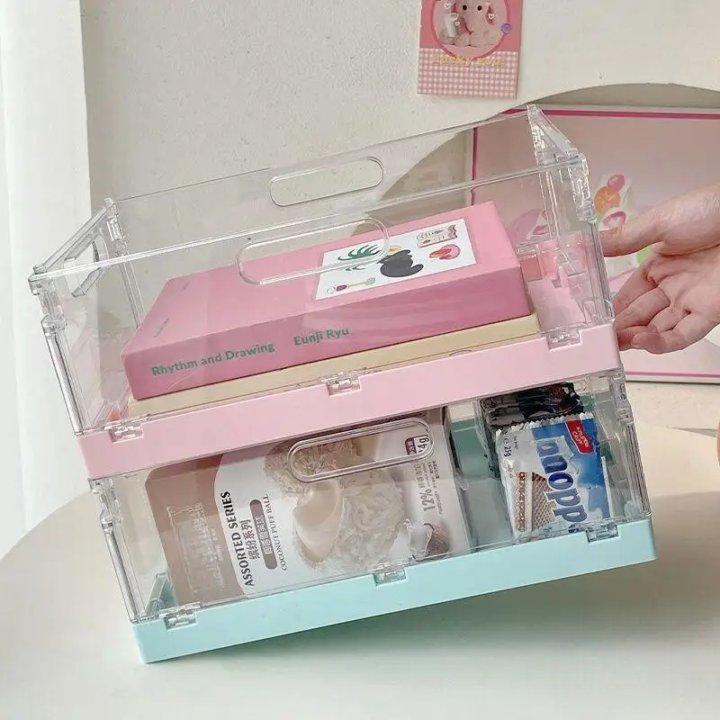 透明アクリル収納ボックス,折りたたみ式デスクトップバスケット,積み重ね可能なプラスチック雑貨,文房具オーガナイザー,防塵ホルダー